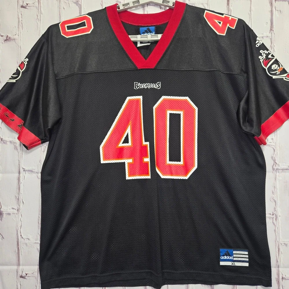VTG Y2K Adidas Football Jersey Black Mike Alstott #40 Tampa Bay Bucs NFL Men XL